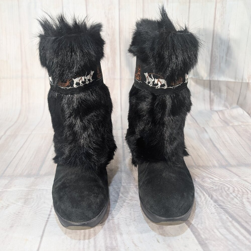 AiciBerllucci Women Black Suede Leather Sherpa Upper Comfort Casual Winter Boot